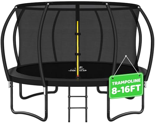 Trampoline 8FT 10FT 12FT 14FT 16FT, Recreational Trampolines with Enclosure Net and Ladder, Outdoor Anti-Rust Trampolines for Kids and Adults, ASTM Approved