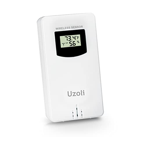 Uzoli EM3405 Weather Station Indoor Outdoor Wireless Thermometer Hygrometer, Temperature Humidity Monitor with Remote Sensor, Digital Weather Forecast Station for Home Use