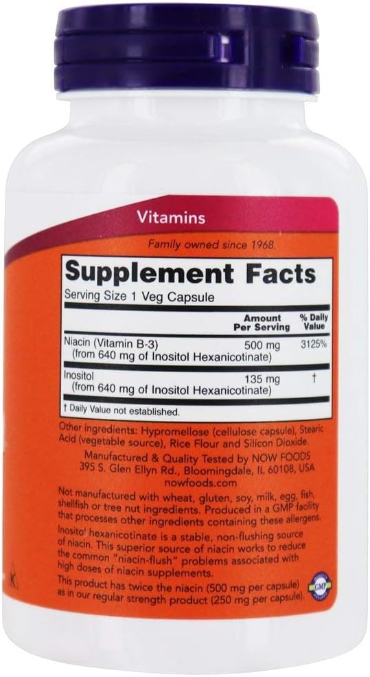 NOW Foods - Niacin Flush-Free Double Strength 500 mg. - 90 Vegetable Capsule(s)