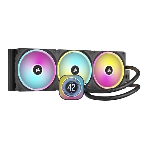 CORSAIR iCUE Link H150i LCD Liquid CPU Cooler - 360mm AIO - QX120 RGB Fans - 2.1” IPS LCD Screen - Fits Intel LGA 1700, AMD AM5 - iCUE Link System Hub Included - White