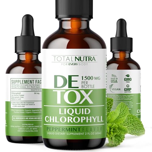 Liquid Chlorophyll Drops 50mg: Vegan Chlorophyll Liquid Drops for Natural Energy Boost, Immune Support, Body Detox for Skin Care, Internal Deodorant | Mint Flavor, Non-GMO, Gluten Free Total Nutra 2oz