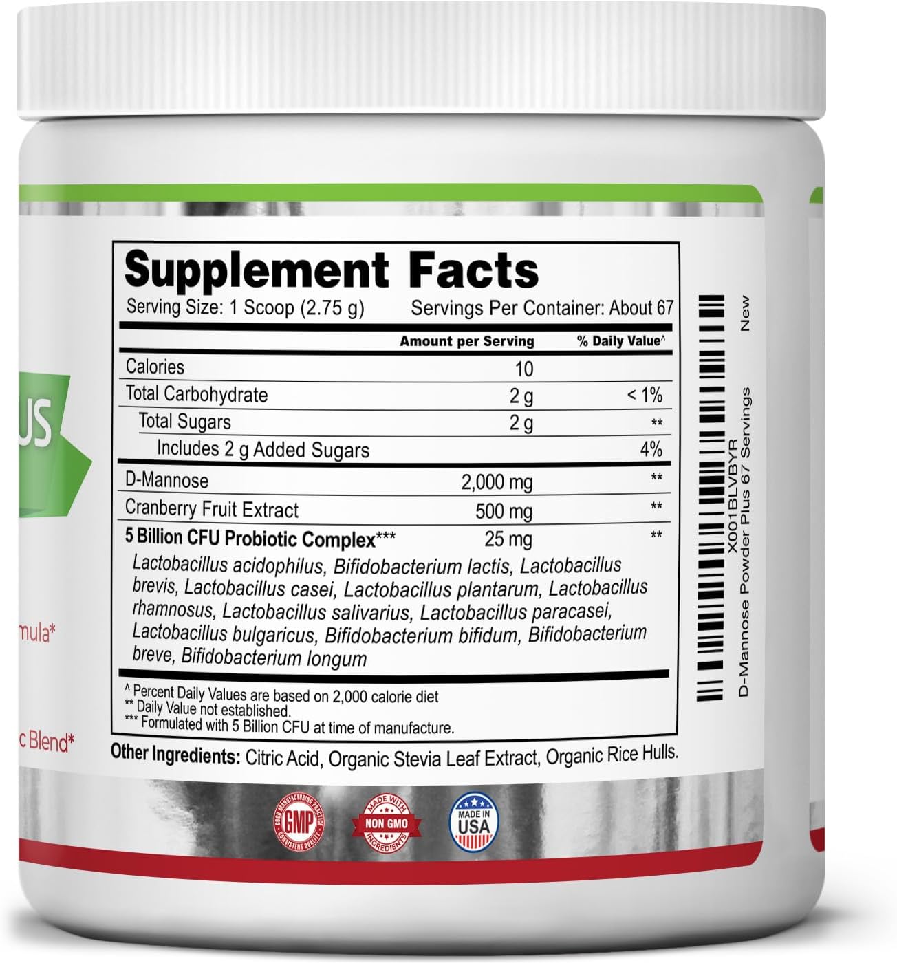 Zazzee D-Mannose Powder Plus, 2000 mg, 67 Servings, Potent & Fast-Acting, Plus 5 Billion CFU Probiotics and Pure Cranberry Juice Extract, Free Scoop, 6.5 Oz, Vegan, Gluten-Free, Non-GMO, All-Natural