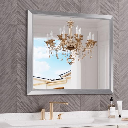 Amorho Black Bathroom Mirror, 36x32 Inch Thick Metal Framed Wall Mirrors for Over Sink, Bedroom, Living Room, Entryway, Rectangle Wall-Mounted Mirrors(Horizontal/Vertical).