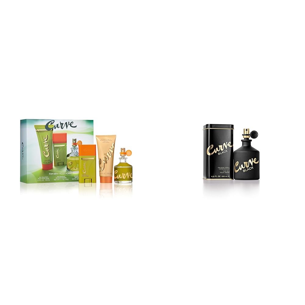 Curve Men's Cologne Fragrance Set, Deodorant, Aftershave Balm & Cologne, Spicy Wood Magnetic Scent, 3 Piece Set & Men's Cologne Fragrance Spray, Casual Cool Day or Night Scent, Black, 4.2 Fl Oz
