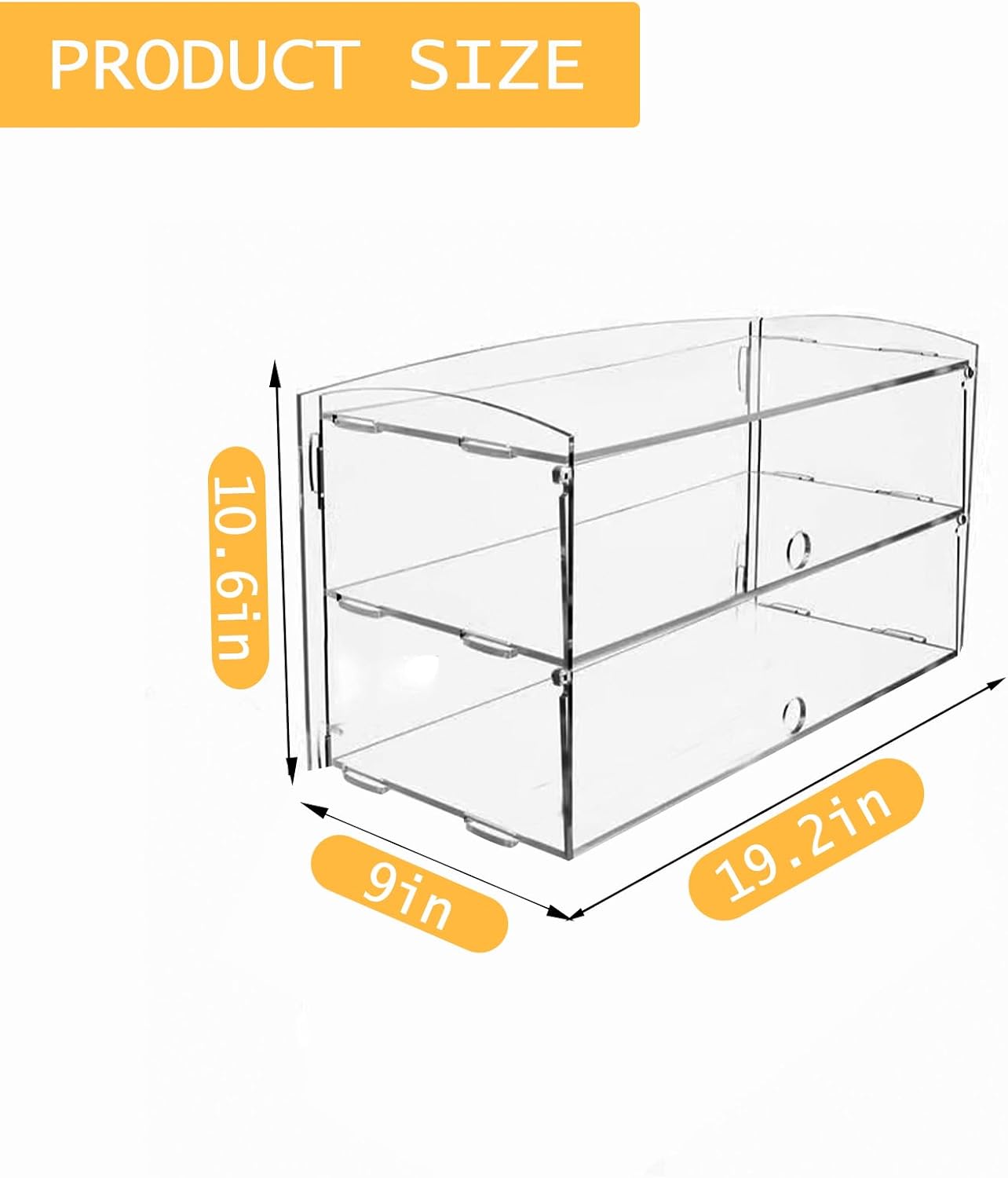 Acrylic Pastry Display Case, 2 Tray Commercial Countertop Bakery Display Case , 19.2x9x10.5 inch Acrylic Bread Display Box