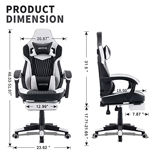 Gaming Chair with Footrest, High Back Gaming Chairs PVC Leather Ergonomic Office Gamer Chair Headrest Lumbar Support Racing Style Video Gaming Chair (Black White)