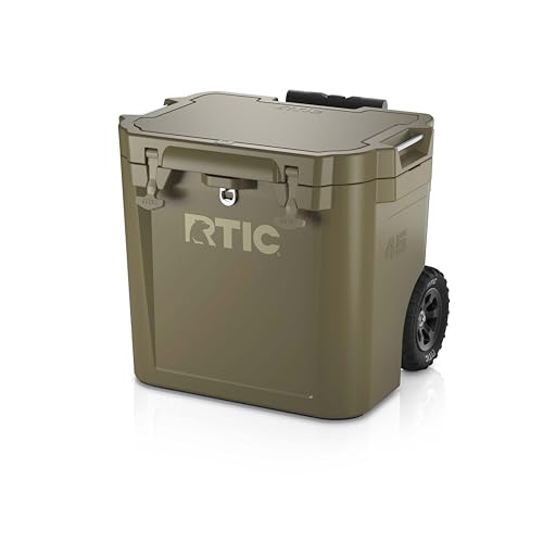 RTIC 45 QT Wheeled Ultra-Tough Cooler Hard Insulated Portable Ice Chest Box for Beach, Drink, Beverage, Camping, Picnic, Fishing, Boat, Barbecue, Rotomolded Construction