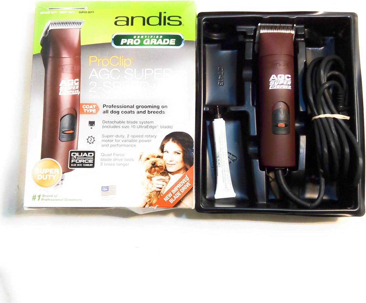 Andis 23280 ProClip Super 2-Speed Detachable Blade Clipper, Professional Animal/Dog Grooming, Burgundy, AGC2