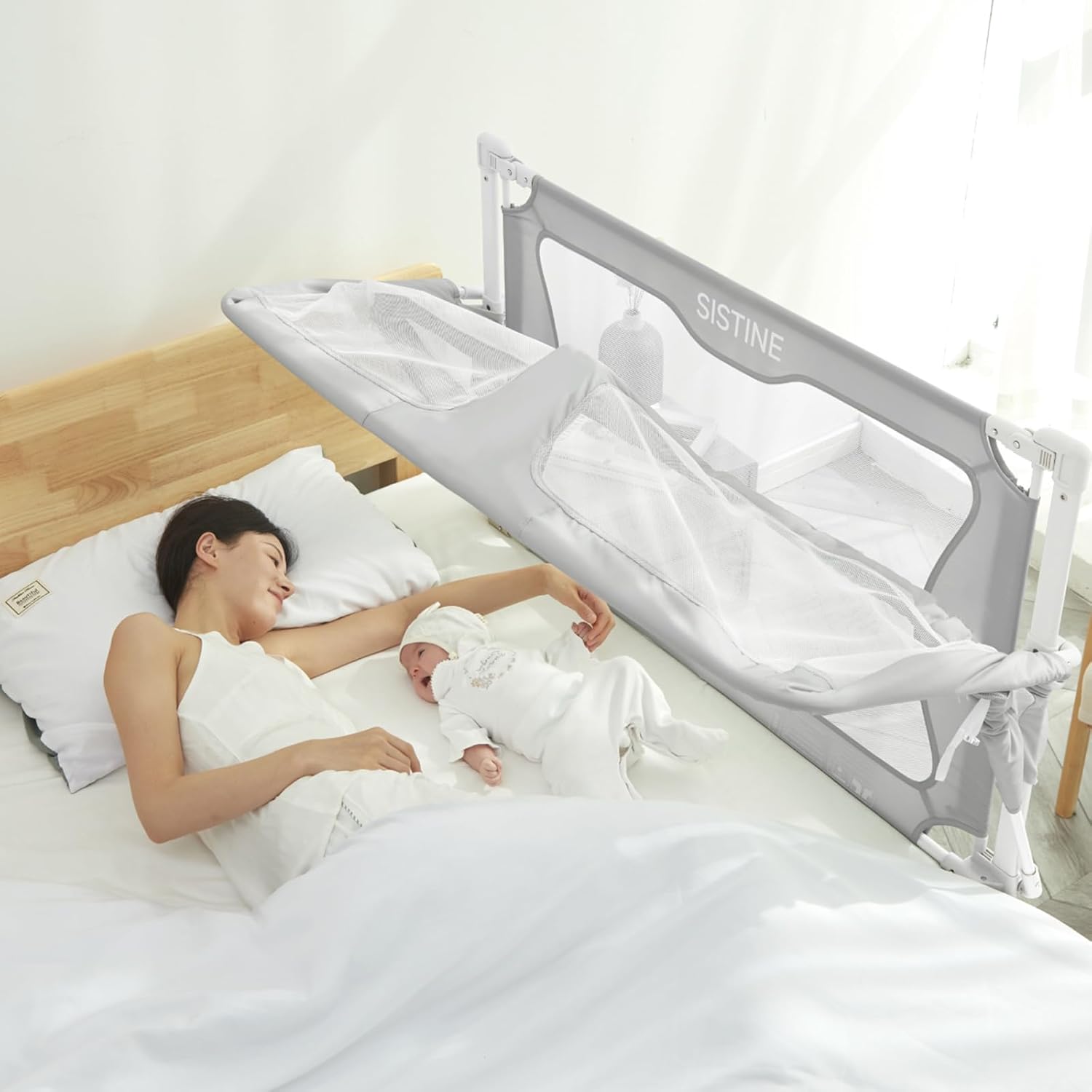 SISTINE Baby Bedside Crib, 3 in 1 Baby Bassinet, Baby bedside bassinet, Safe bedside bassinet,Crib Safe Sleeping Together，Infant/Baby Boy/Baby Girl/Crib Side Bassinet (Gray)