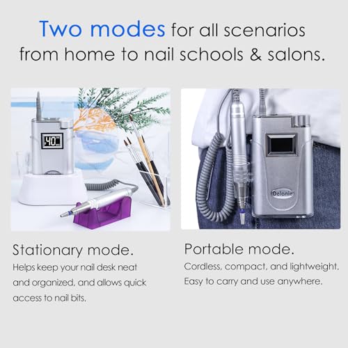 Delanie Professional Electric Nail Drill Machine 40000 RPM Rechargeable Electric Nail File E File Filer, Purple