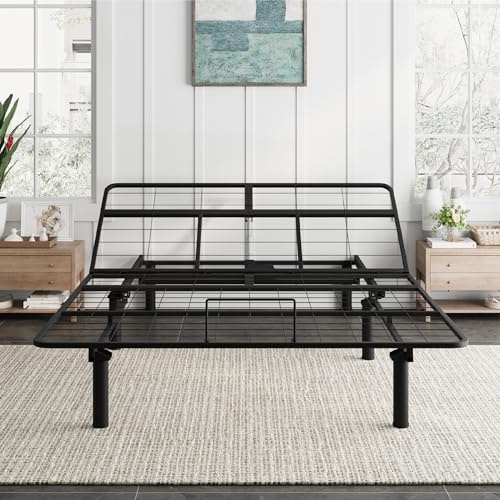 E100 Queen Size Adjustable Bed Frame with Wire Remote for Head Lift, Electric Adjustable Beds with 12 inch Legs and Premium Quiet Motor, Easy Assembly