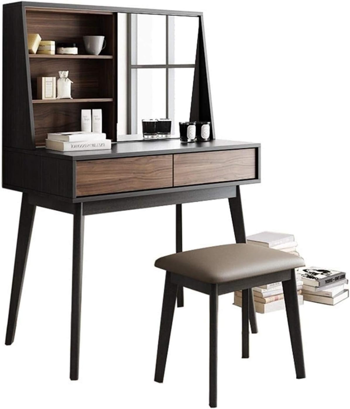 Luxury Dressing Vanity Table w/Stool for Bedroom, 2 in 1 Makeup Vanity Desk Dressing Table Red Dressing Table Mini Simple Storage