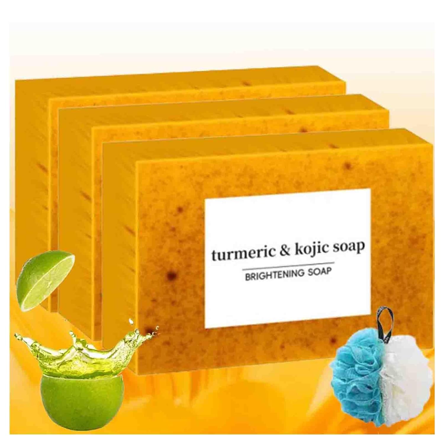 Lemon Turmeric Kojic Acid Soap, Turmeric Soap Bar for Face and Body (3PCS), 3.53 Ounce (Pack of 2)