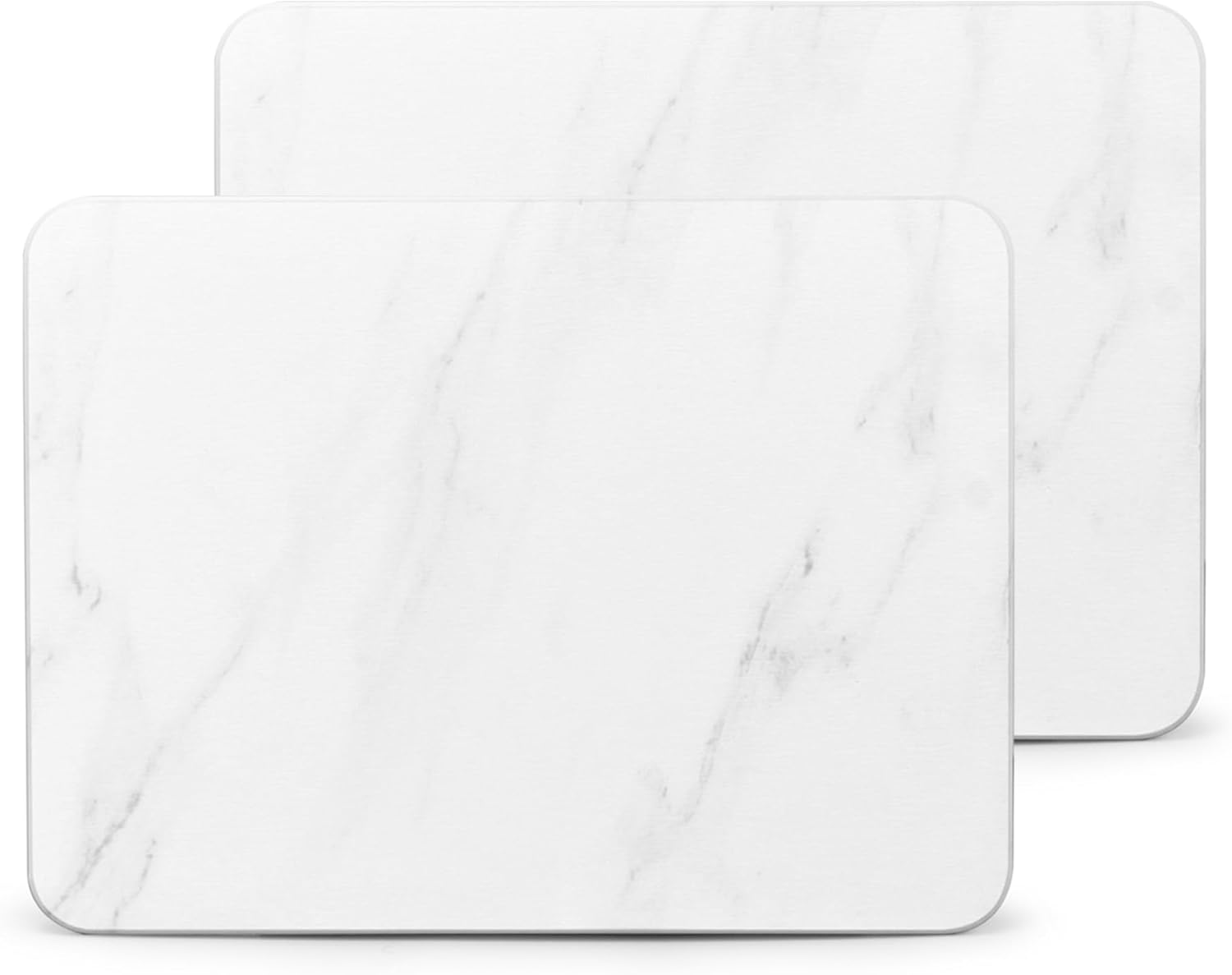 2 Pack Stone Dish Drying Mats for Kitchen Counter, Fast Dry, Super Absorbent Dish Drying Mat, Eco-Friendly Diatomaceous Earth Mat with Non-Slip Pad for Dishes Bottles Cups(16x12 Inch, White Marble)