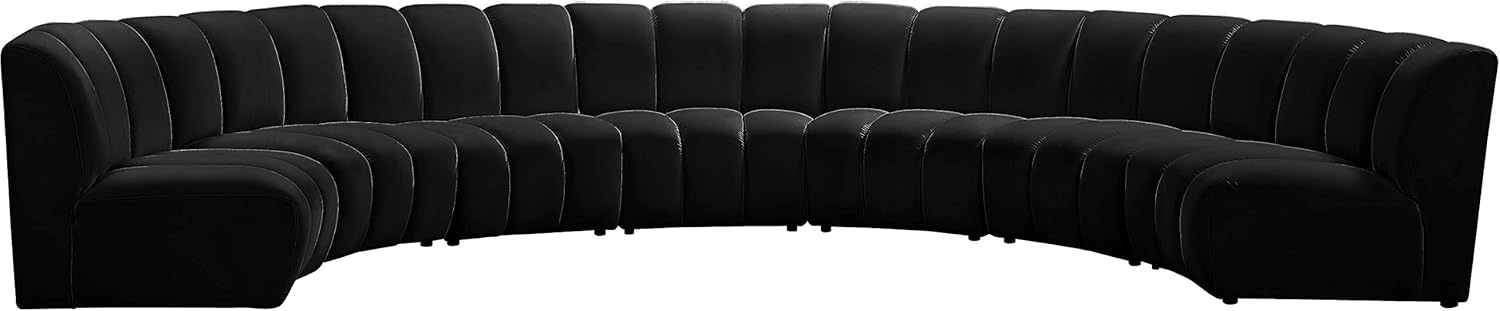 Meridian Furniture Infinity Collection Modern | Contemporary Modular Sectional with Luxurious Deep Channel Tufting, 7 Piece, Black