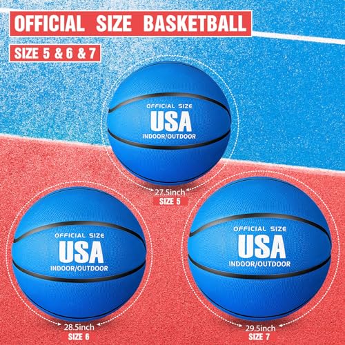 4 Pack Basketballs Official Size Rubber Basketballs for Kids Women or Men with Pump for Indoor Outdoor School Basketball Game Street Ball Training