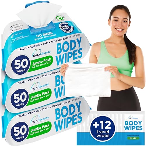 Body Wipes for Adults Bathing No Rinse (2 Pack) 100 XL Shower Wipes + 8 Travel Bath Wipes - 9