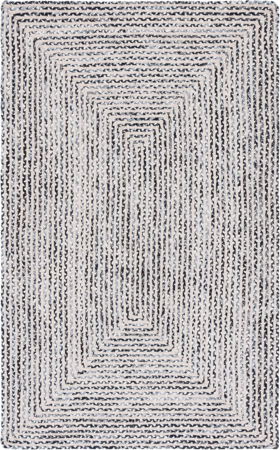 Safavieh Braided Collection Area Rug - 6' Square, Black & Navy, Handmade Farmhouse Cotton, Ideal for High Traffic Areas in Living Room, Bedroom (BRD260N)