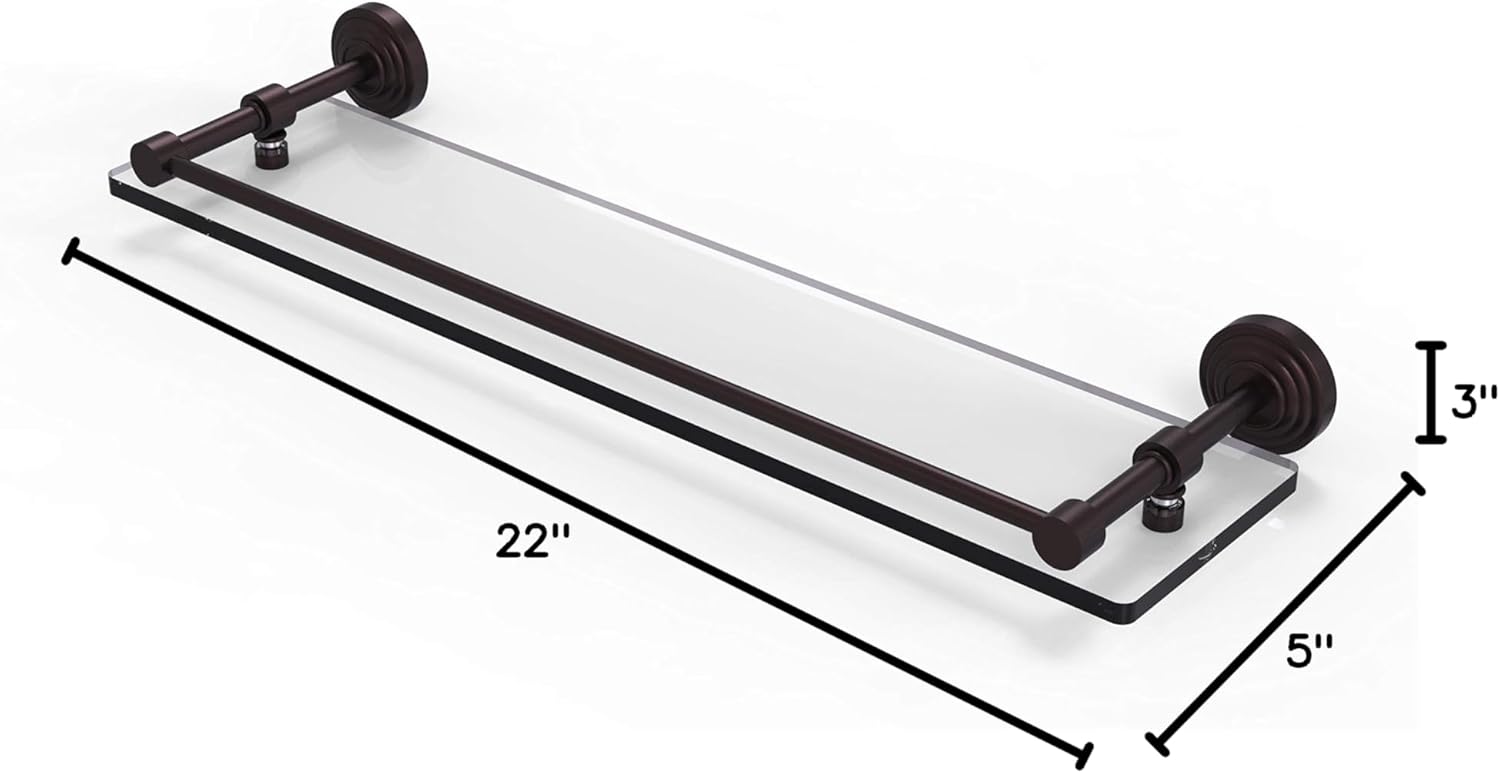 Allied Brass WP-1/22-GAL-ABZ Waverly Place 22 Inch Tempered Gallery Rail Glass Shelf, 22-Inch, Antique Bronze