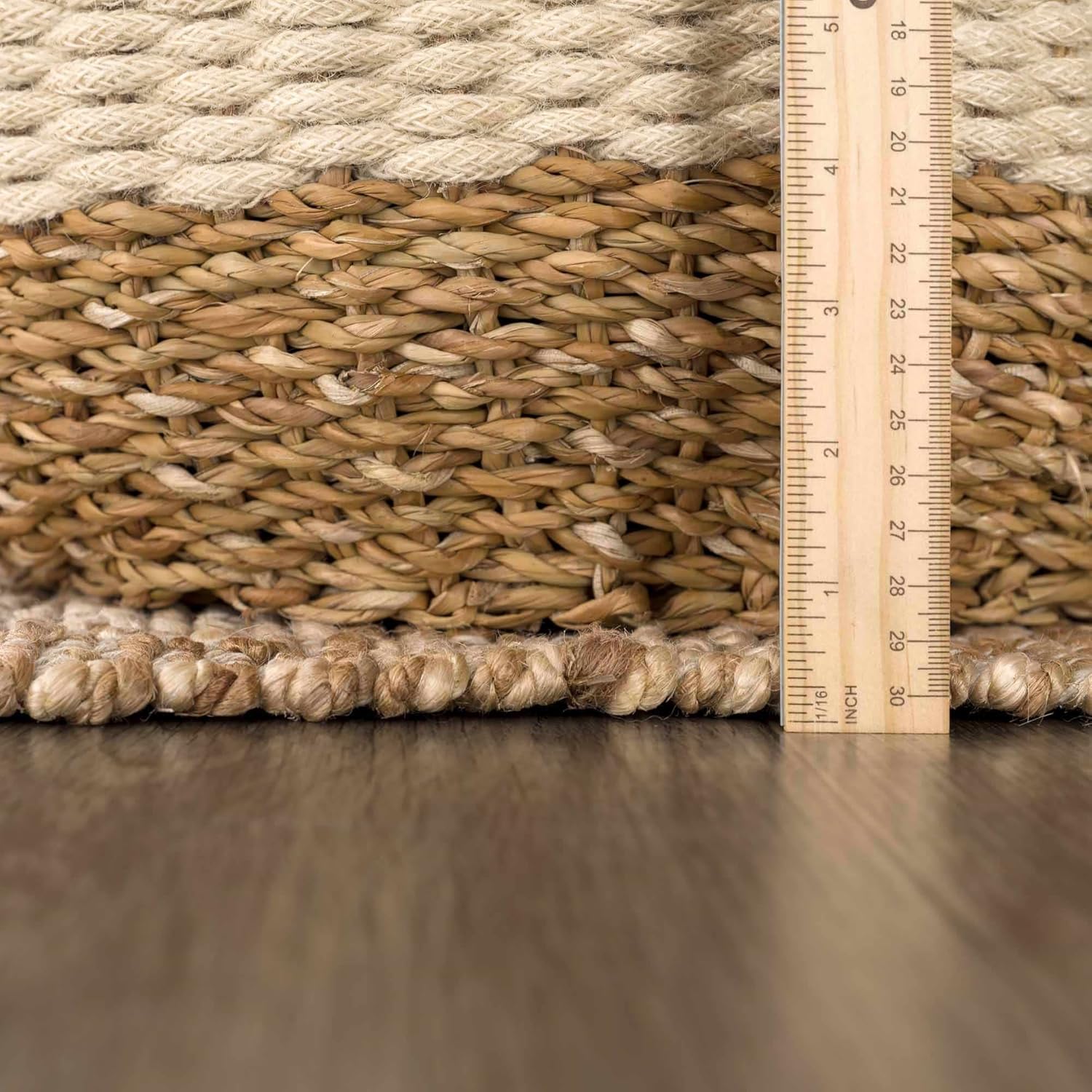 Hauteloom Ionut Sea Grass Jute Rug - Natural Fiber Area Rug - Natural Farmhouse Checkered Carpet - Rattan Wicker - Brown, Beige, Cream - 5' x 7'6