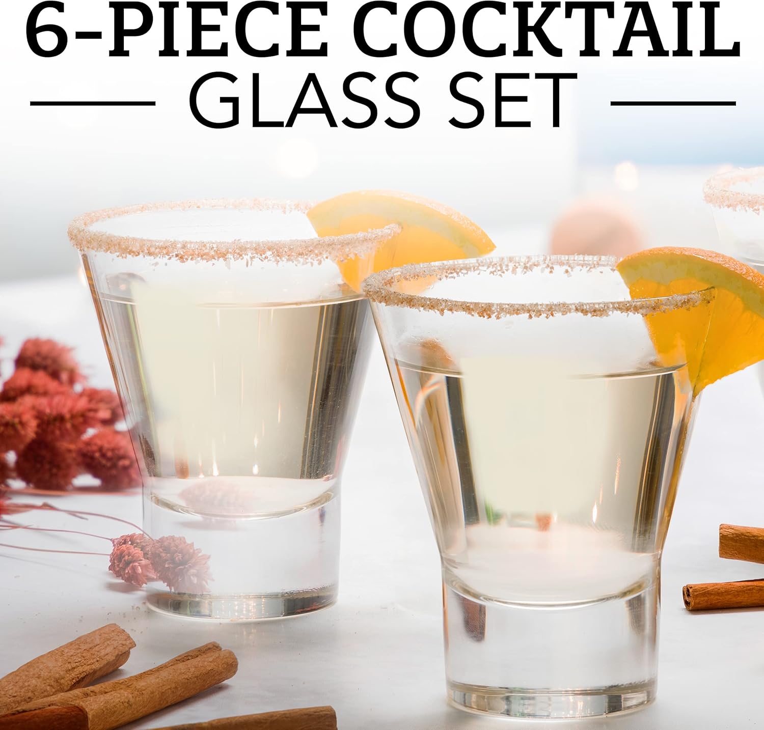 Bormioli Rocco 6-Pack YPSILON Cocktail Glasses set - 8.5 Ounce, Bar Glass, Stemless Martini Glasses for All Alcoholic Beverages like Margarita, Manhattans, Bourbon, Vodka, Gin, Lead-Free Whiskey Glass