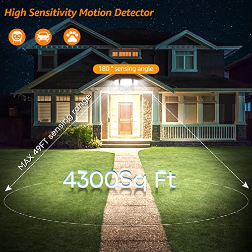 2pack LED Motion Sensor Outdoor Lights Security Lights,38W 4200LM Flood Lights Outdoor Motion Sensor Lights,6000K,IP65 Waterproof,3 Head Motion Detection Outdoor Lights for Yard Garage Porch-Black