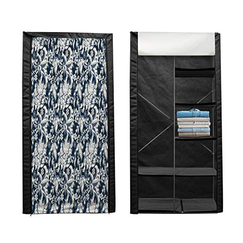 Ambesonne Asian Portable Fabric Wardrobe, Floral Illustration Oriental Eastern Style with Traditional Influences, Clothing Organizer and Storage Closet with Shelves, 59