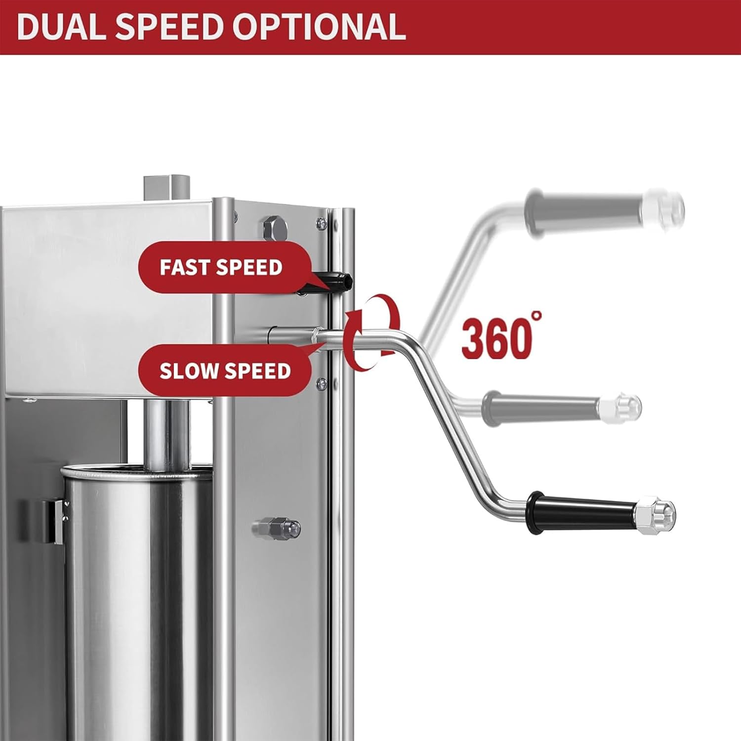 Sausage Stuffer, 2L/3L/5L Stainless Steel Vertical Sausage Maker with 4 Replaceable Nozzles, Adjustable 2 Speeds and 1.5KG/H-4KG/H Production, Automatic Exhaust, for Home, Restaurant