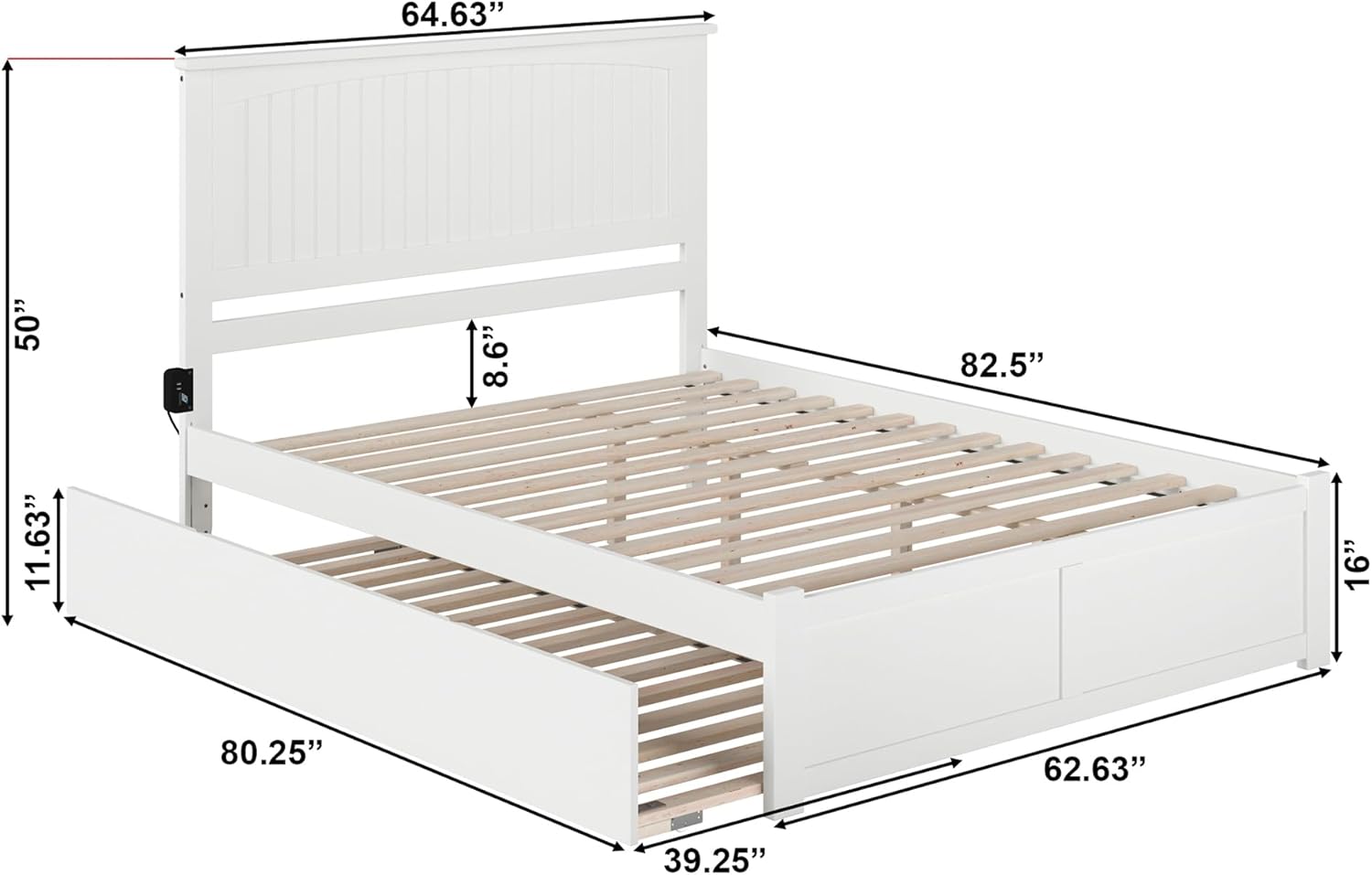 AFI Nantucket Queen Platform Bed with Footboard and Turbo Charger with Twin Extra Long Trundle in White