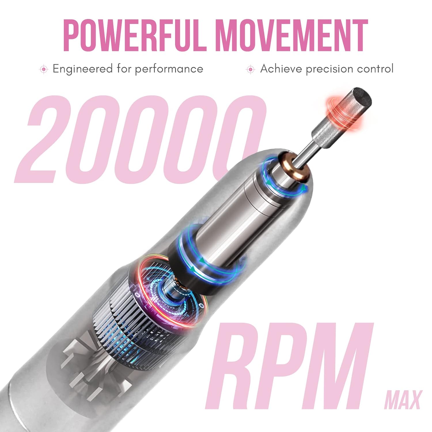 SAVILAND Portable Electric Nail Drill Machine - 20000 RPM USB Electric Nail File with 7 Nail Drill Bits and 51 Sanding Bands for Polishing and Removing Nail Manicure Tools Home Salon Use, Silvery