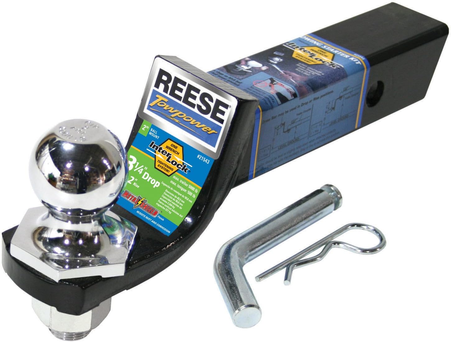 Reese Towpower 21543 Class III Towing Starter Kit, Black with Ch Ball, 10