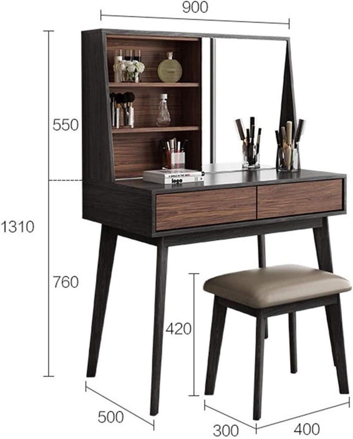 Luxury Dressing Vanity Table w/Stool for Bedroom, 2 in 1 Makeup Vanity Desk Dressing Table Red Dressing Table Mini Simple Storage