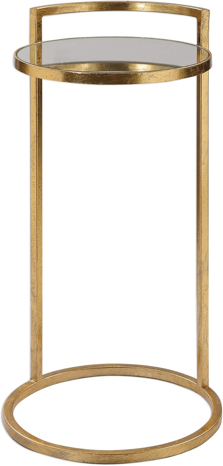 MY SWANKY HOME Elegant Gold Mirrored Cantilever Ring Table | Accent Round Vintage Style Drink