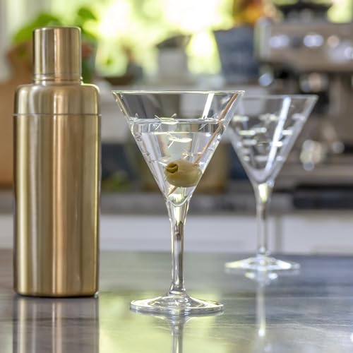 Rolf Glass School of Fish Martini Glass | Stemmed 7.5 oz. Martini Glasses | Lead-Free Glass | Diamond-Wheel Engraved Cocktail Glasses | Made in the USA (Set of 2)