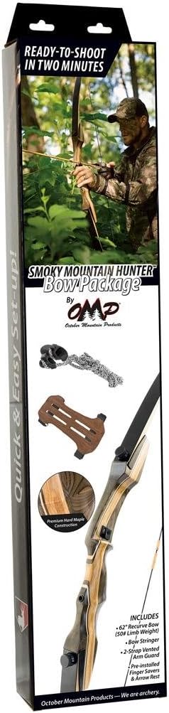 October Mountain Products Smoky Mountain Hunter 62” Recurve Bow Package (RH - 45 lbs.) Retail Box