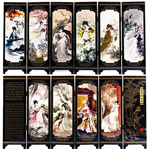 Mini Folding Screen Small Chinese dividers Japanese Decor Folding Screen Desktop Asian Decoration Gift for Home Office New Year 18.5‘’×9.5’’(Panda)