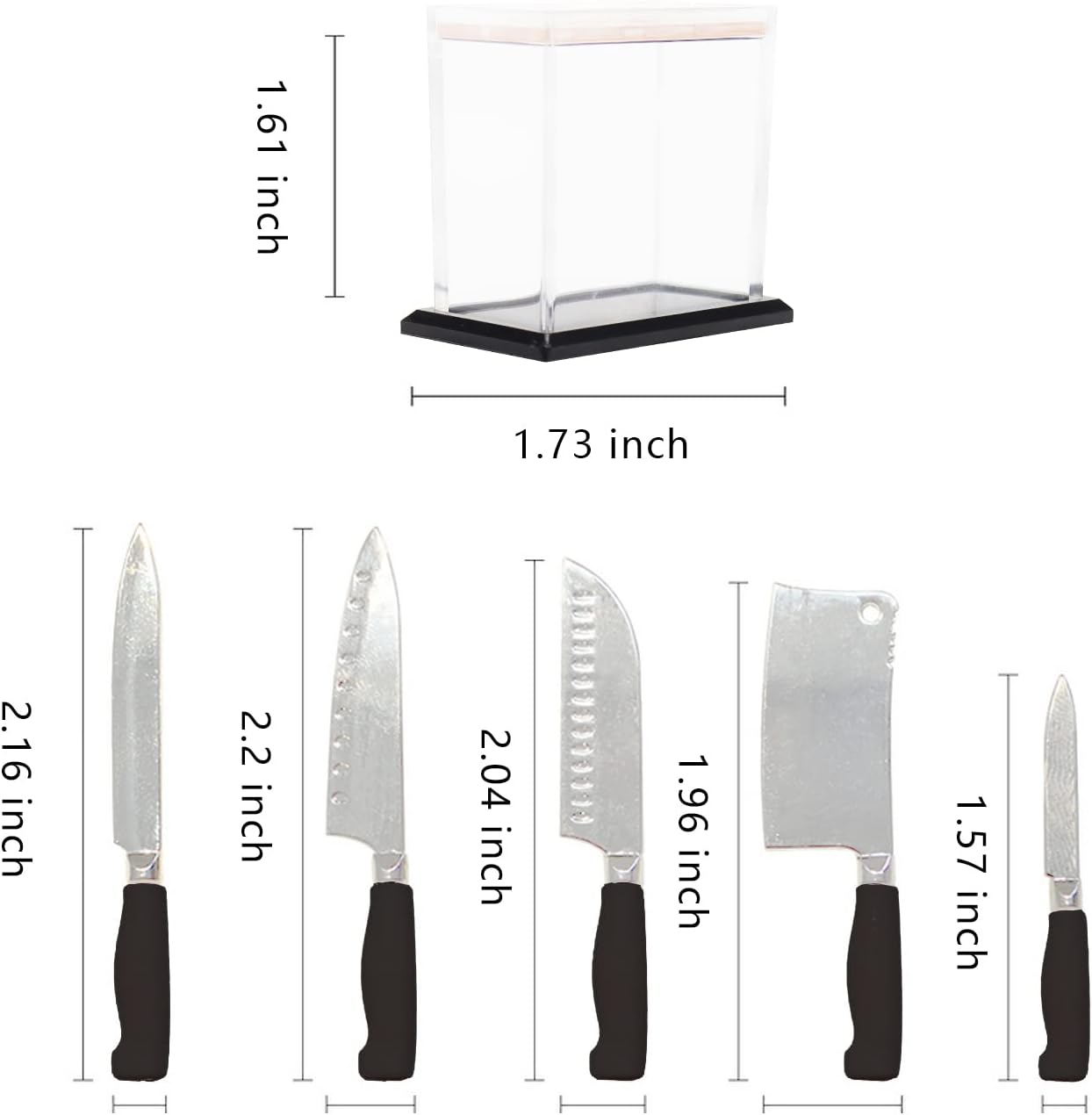 1:6 Scale Miniature Kitchen Knife Set with Knife Shelf 5-Piece Mini Cooking Knives with Plastic Knife Storage Box for Mini House Kitchen Furniture Accessories