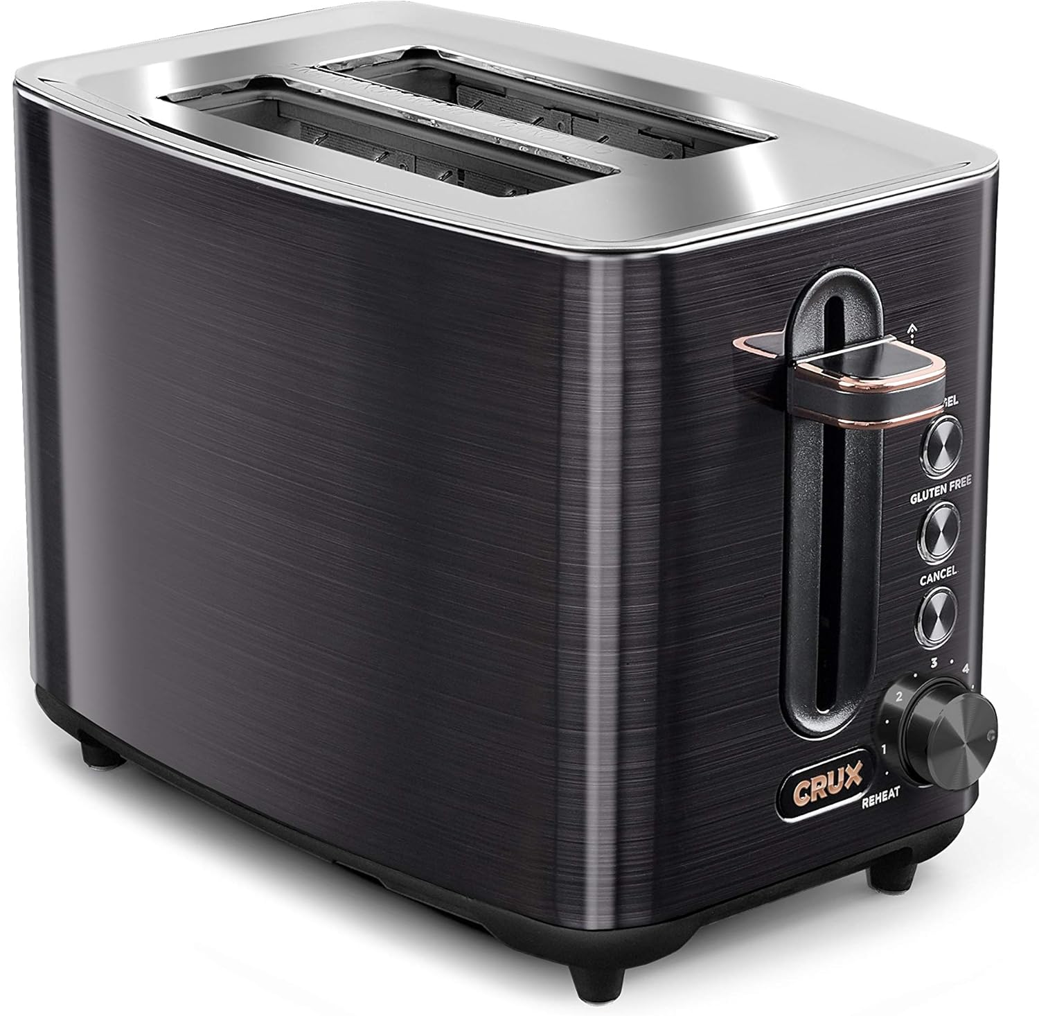 Crux 2-Slice Toaster with 6 Setting Shade Control, Black Stainless Steel