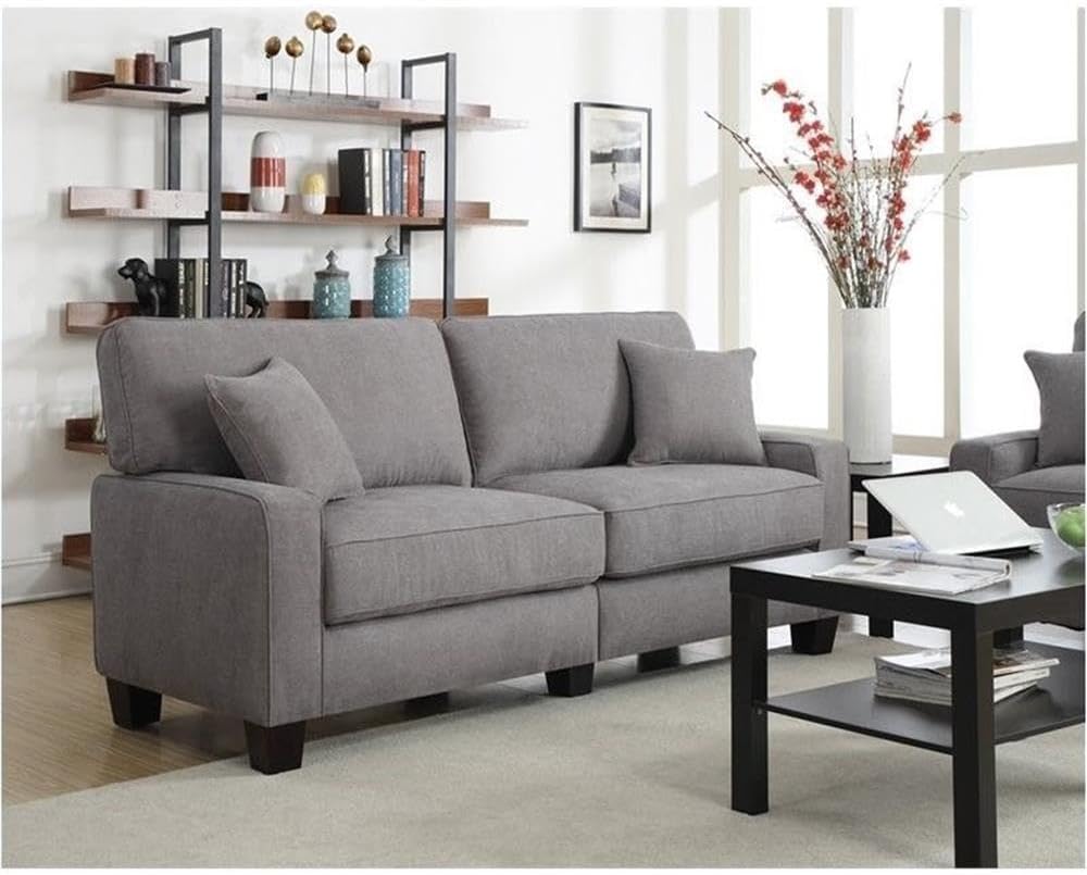 Pemberly Row Contemporary Fabric Upholstered Sofa in Glacial Gray