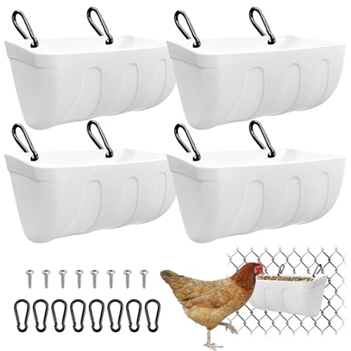 Hanging Chicken Feeder, Fence Feeder Trough with Clips for Sheep Deer Poultry Duck Livestock Feeding Container Goats Supplies Feeders Waterer Bucket 4 Pack