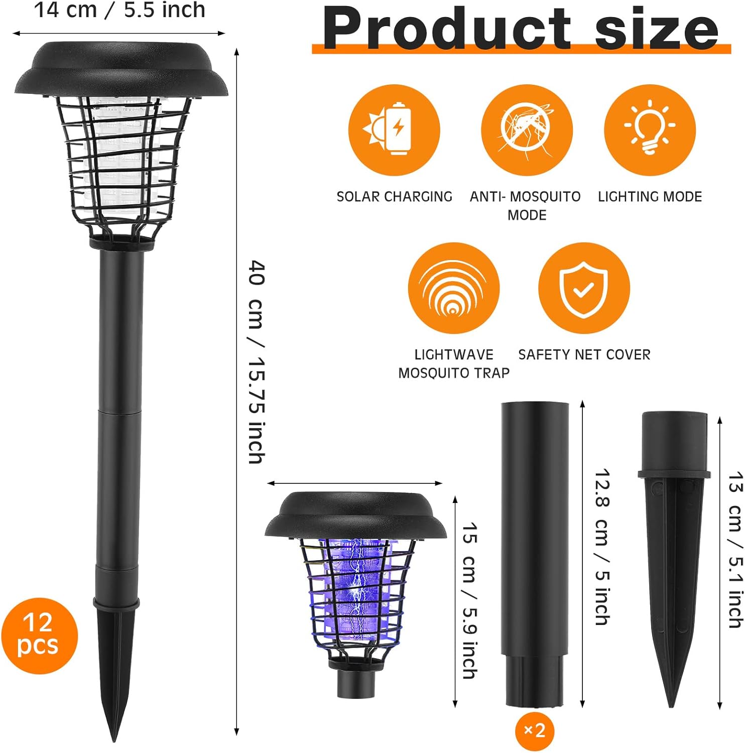 12 Pack Solar Bug Zapper LED Mosquito Killer Outdoor Waterproof Mosquito Zapper Fly Repellent 2 in 1 Mosquito and Insect Zapper Waterproof Solar Mosquito Killer Light for Indoor Outdoor Use