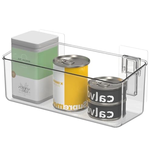 Adhesive Mount Storage Organizer Container Basket Bins, Plastic Over Cabinet Door Organizer, Pantry Wall Organization, Bathroom Organizer, Space Saving Holder for Sandwich Bags-4 Pack