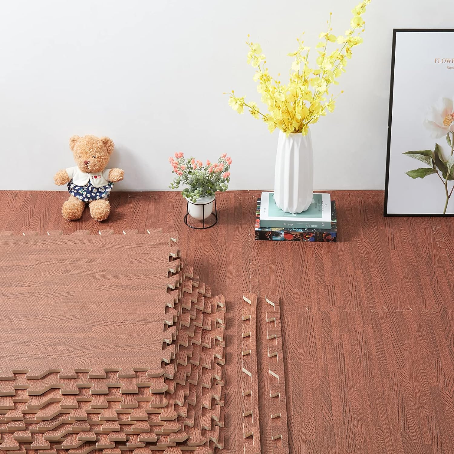 Wisfor Interlocking Foam Tiles 24 X 24 inch Wood Grain Floor Mats for Children Kids Baby Non Toxic Puzzle Exercise Mat (12 Packs)