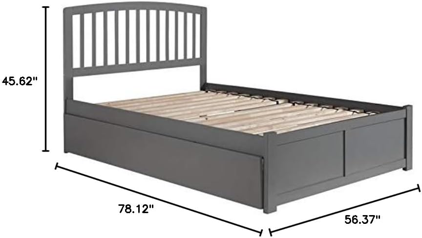 Pemberly Row Modern Solid Wood Full Platform Bed of with Twin Trundle in Gray