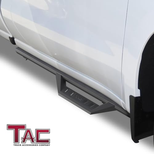 TAC Sidewinder Running Boards Fit 2019-2024 Chevy Silverado/GMC Sierra 1500 | 2020-2024 2500/3500 Regular Cab 4” Drop Side Step Nerf Bars Rock Slider Pickup Truck Fine Texture Black
