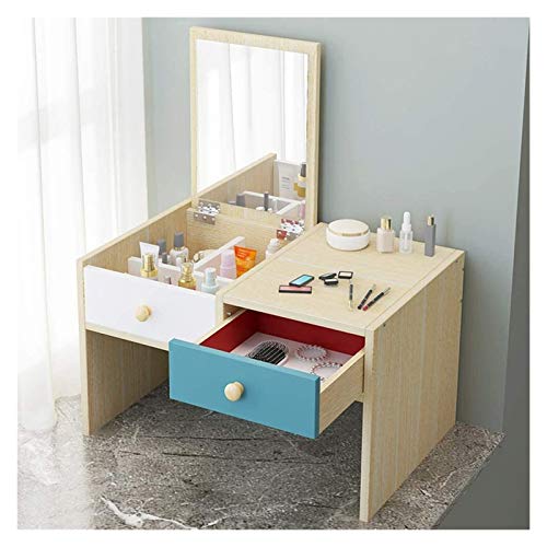 Luxury Dressing Vanity Table w/Stool for Bedroom, 2 Drawers Storage Organizer Mini Makeup Vanity Desk for Home Bedroom, Small Dressing Table with Flip Top Mirror(White-a,60x40x36cm)