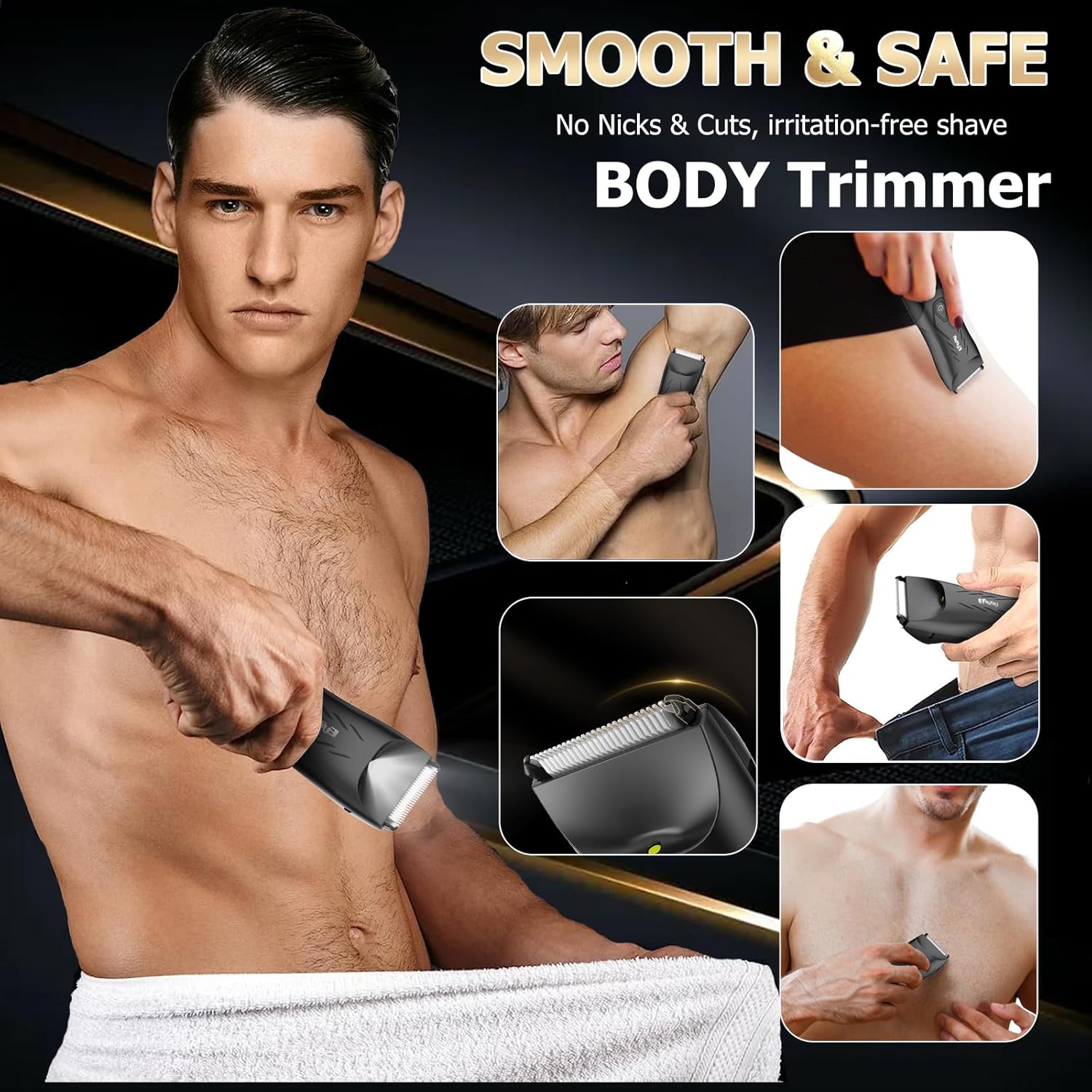 ENSSU Body Hair Trimmer for Men, Pubic Groin Hair Trimmer for Men with Safe Blade, Cordless Ball Shaver Men w/Light & Charging Dock, Waterproof Body Groomer for Men, LED Display &1H Quick Charge