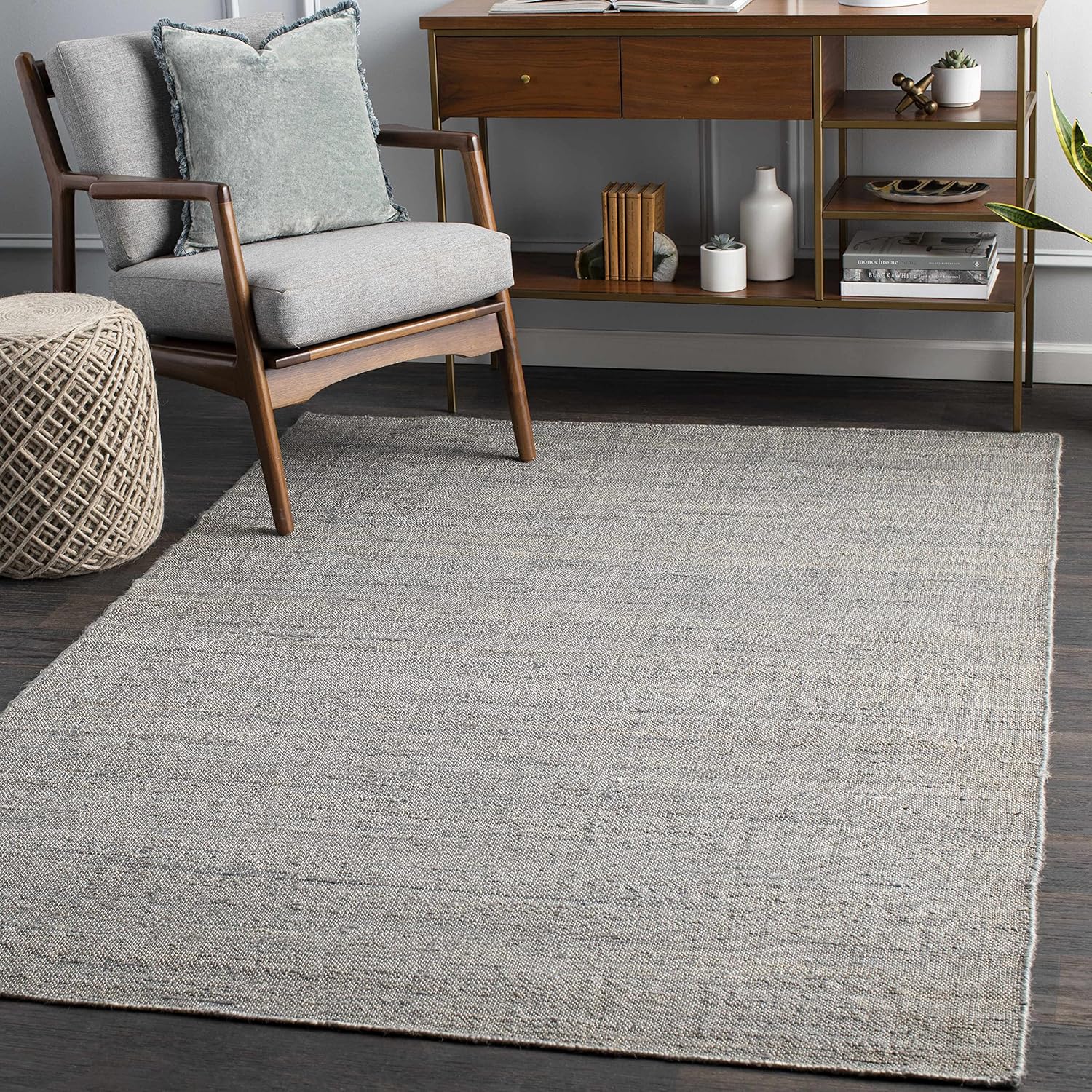 Hauteloom Chermside Natural Fiber Jute Living Room, Bedroom Area Rug - Sea Grass, Rattan Solid Carpet - Gray - 5' x 7'6