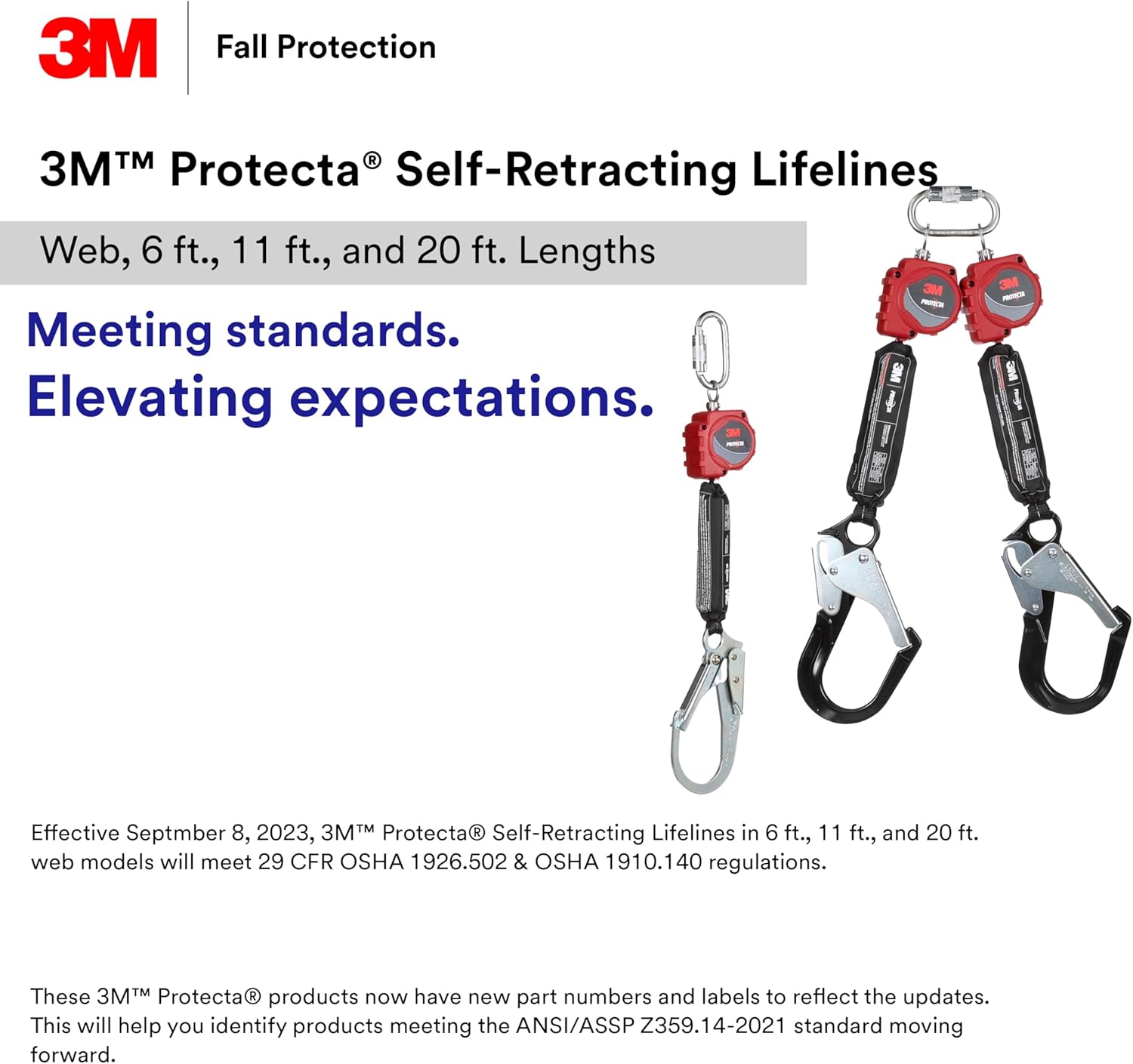 3M Protecta Self-Retracting Lifeline with Carabiner 3100507, Web, Swivel Snap Hook, 6 ft