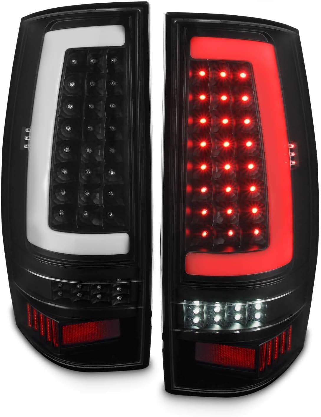 AKKON - Fits 2007-2014 Chevy Tahoe Suburban 1500 2500 Chrome Smoked Headlights + LED C-Tube DRL Black Tail Lights Pair